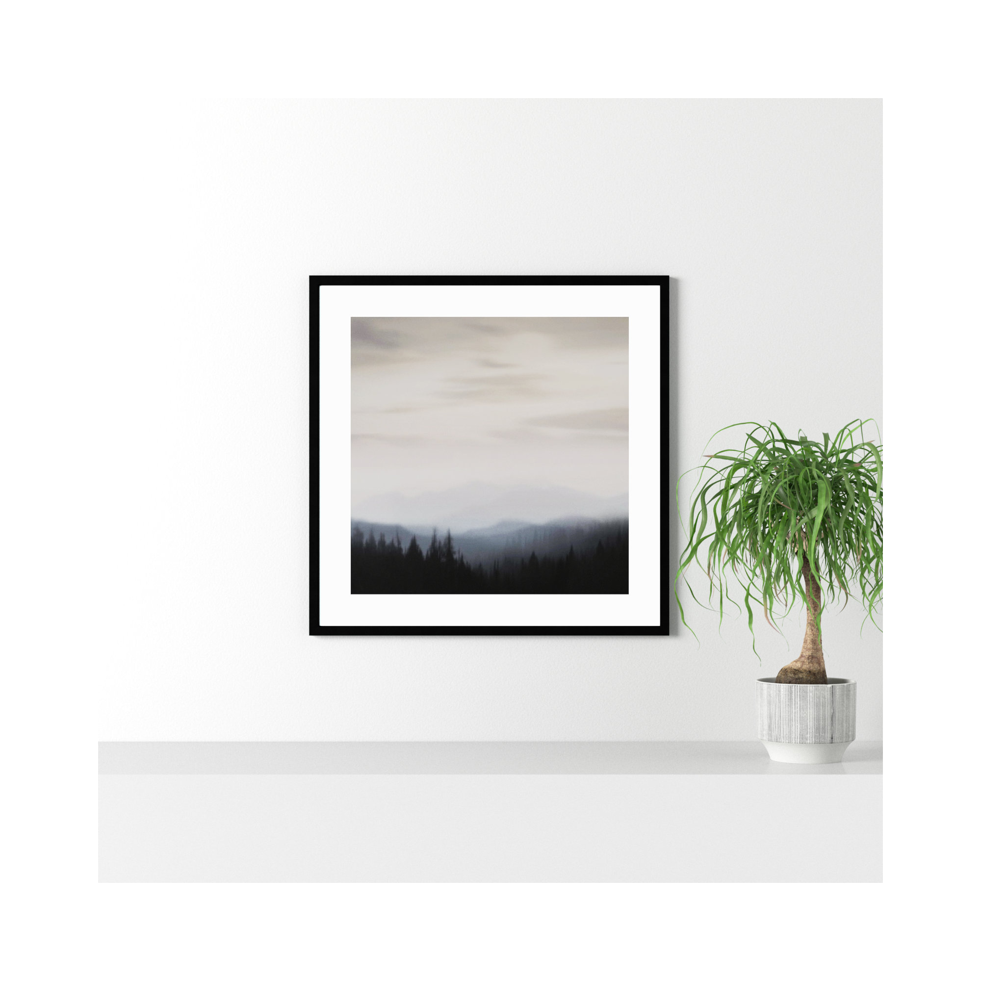 Mountain Vista II by Madeline Clark, 33.12" H x 33.12" W x 0.88" D, Black Framed Paper
