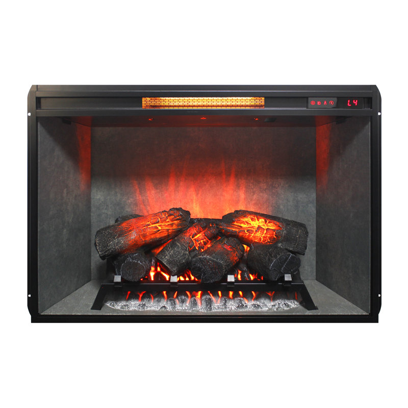 Foyer électrique infrarouge encastré de 84 cm (33 pouces), fini noir antique, panneau tactile à flamme 3D réaliste à quatre couleurs et télécommande. Sans conduit d'évacuation, idéal pour la décoration et le chauffage de votre pièce de vie principale.