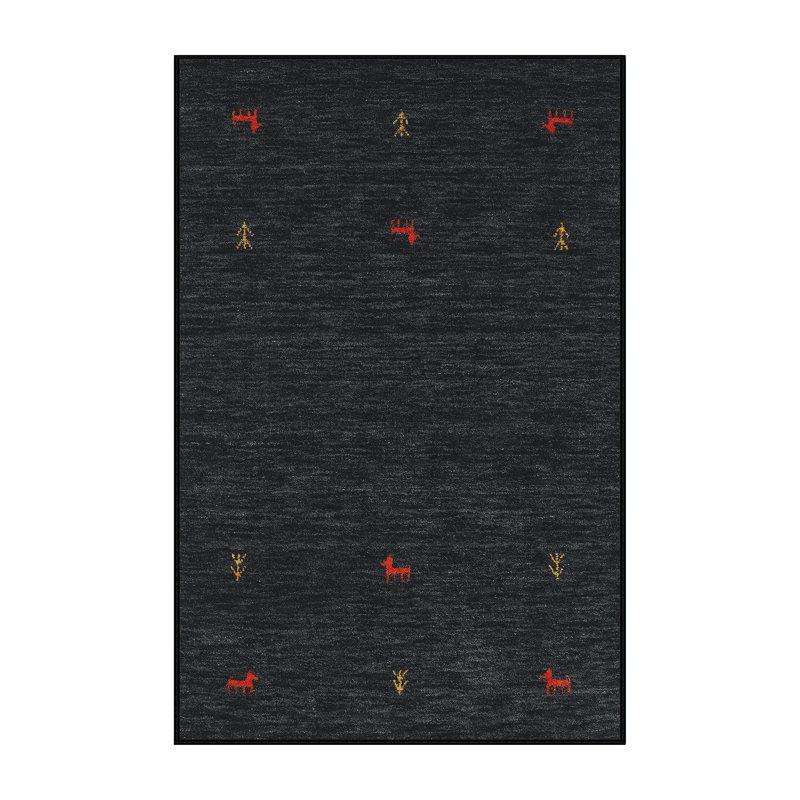Tapis traditionnel noir / orange Alisone, Rectangle 5 pi x 7 pi