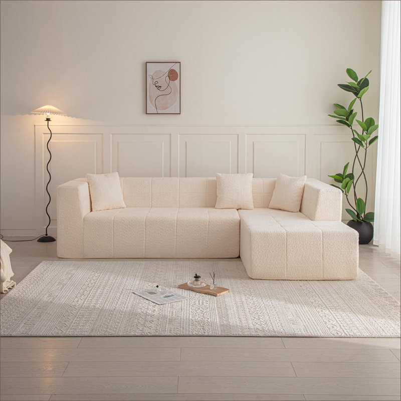 Canapé modulaire à assise profonde en L 105,5 po pour salon modulaire | Beige | Polyester, Polyester beige