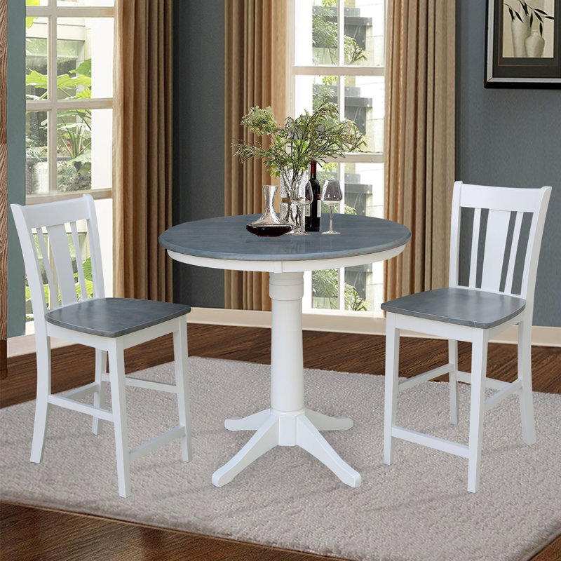 3 - Piece Counter Height Solid Wood Dining Set, White/Heather Gray