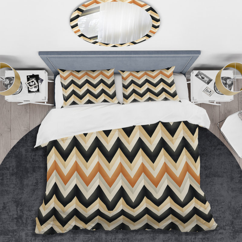Ensemble de housse de couette géométrique à chevrons géométriques - Microfibre de polyester