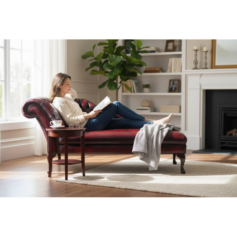 Upholstered Chaise Lounge, Left-Arm Chaise, Antique Oxblood
