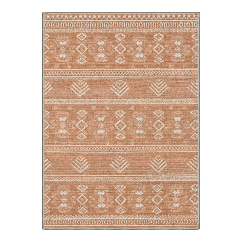 Tapis brun clair / ivoire lavable à la machine avec envers antidérapant, Rectangle 5 pi x 7 pi