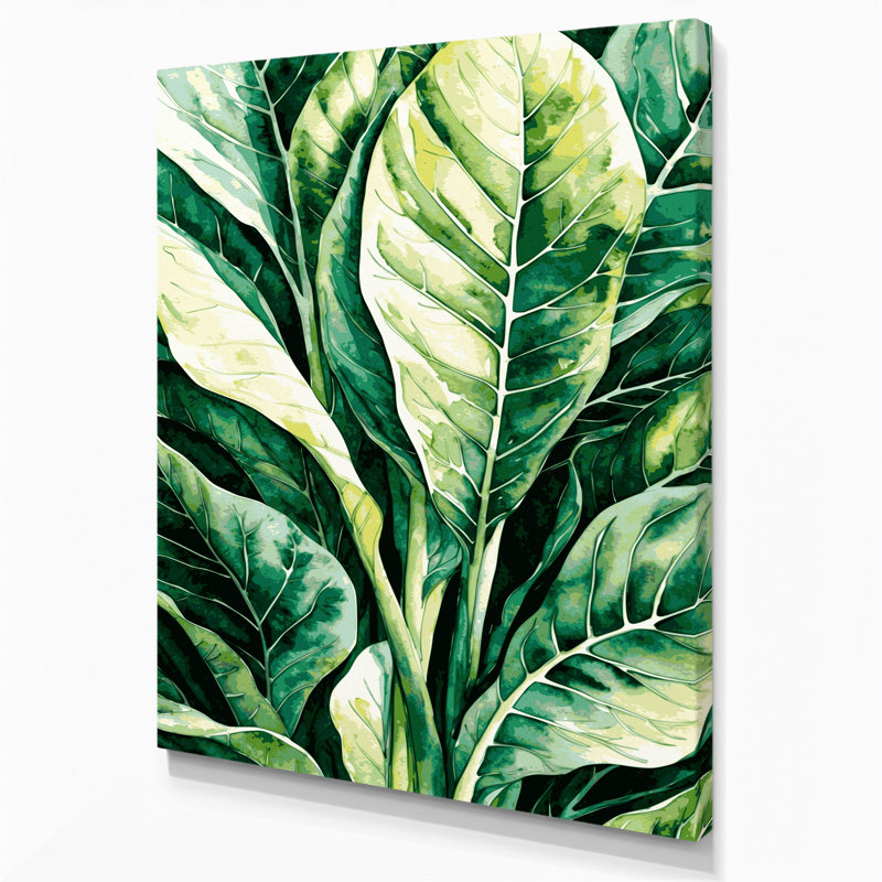 "Watercolor Botanical 41", art mural sur toile verte, H 11 po x l 14 po