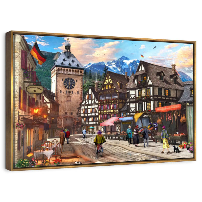 Village allemand, Cadre flottant doré, 25 po x 17 po