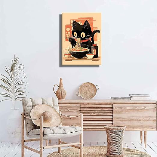 Trinx Japanese Noodle Black Cat Canvas Wall Art Trendy Tokyo Ukiyoe ...