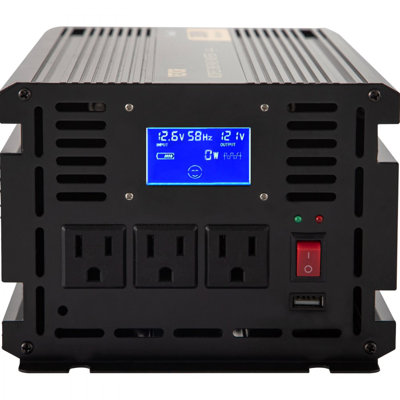 Onduleur de puissance, onduleur sinusoïdal modifié de 2000 W, convertisseur de voiture DC 12V à AC 120V, avec écran LCD, télécommande, indicateur à DEL