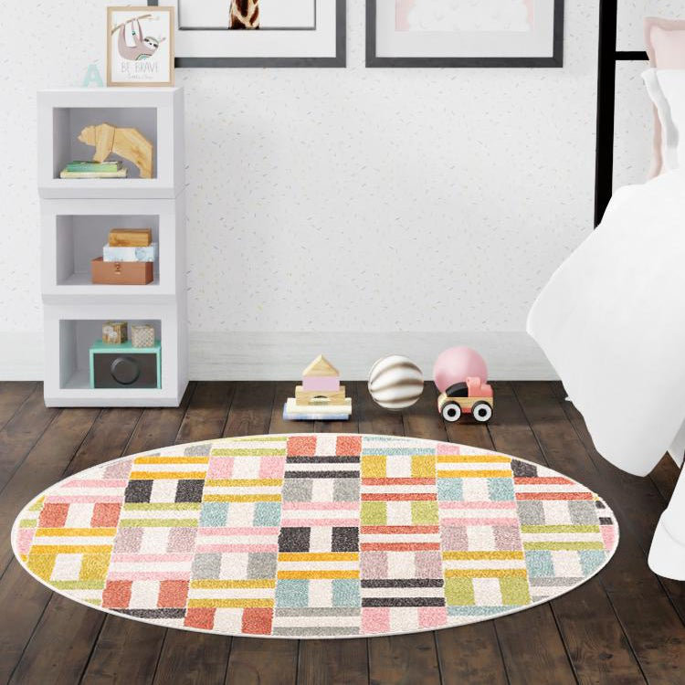 Geometric Power Loom Polypropylene Plastic Rug, Round 7'10"