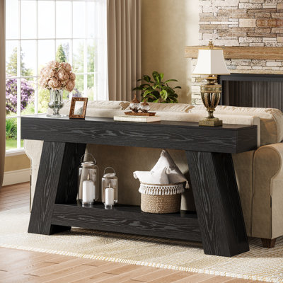 70.9'' Extra Long Console Table with 2 Tier Storage Shelf for Entryway & Living Room (Rustic Brown)