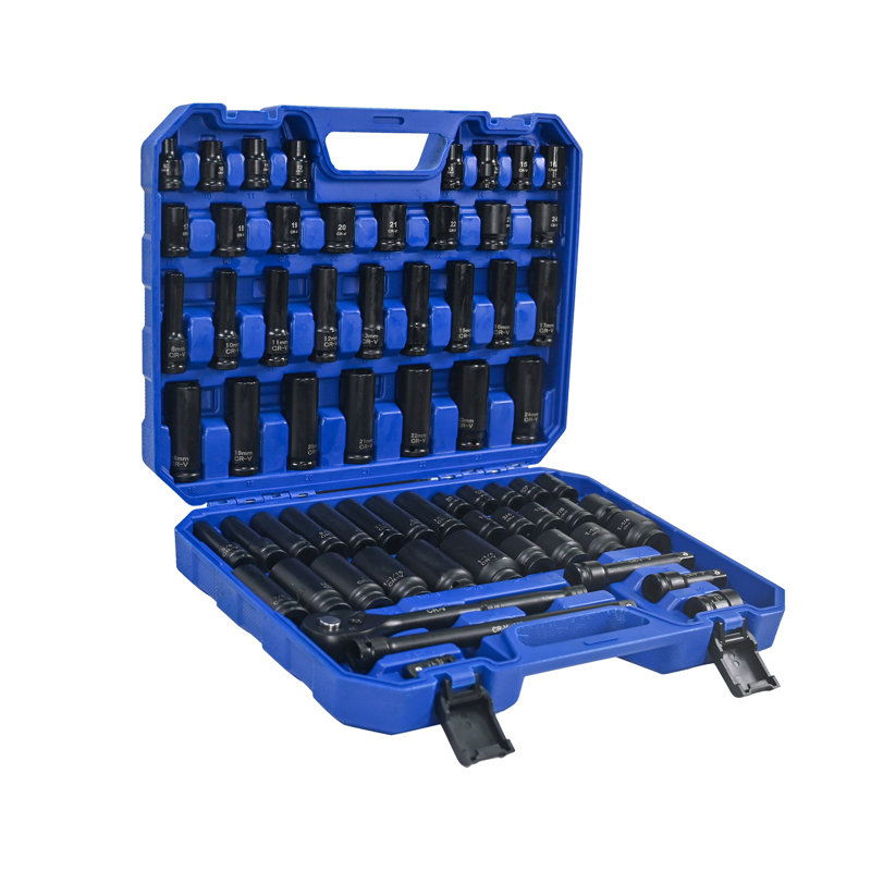 Ensemble d'outils pneumatiques 66 pièces, ensemble d'outils pneumatiques avec clés à cliquet, tiges d'extension et connecteurs universels - fabrication en acier robuste, étui de rangement portable (noir / bleu)