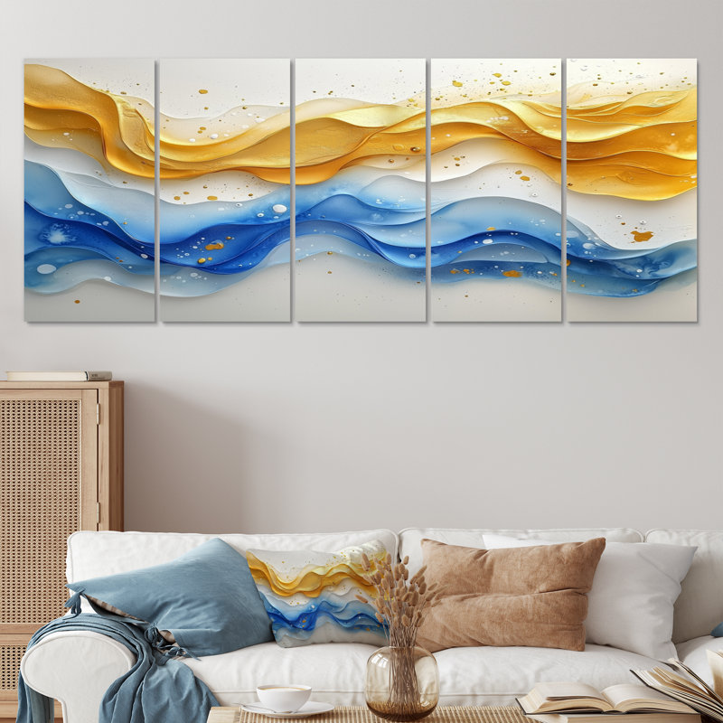 Allender - art mural vagues côtières - décoration murale nautique, H 32 po x l 80 po, 5