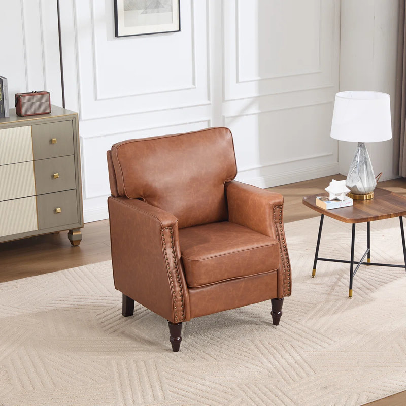 Chaise d'appoint avec accoudoir à garniture cloutée, Brun
