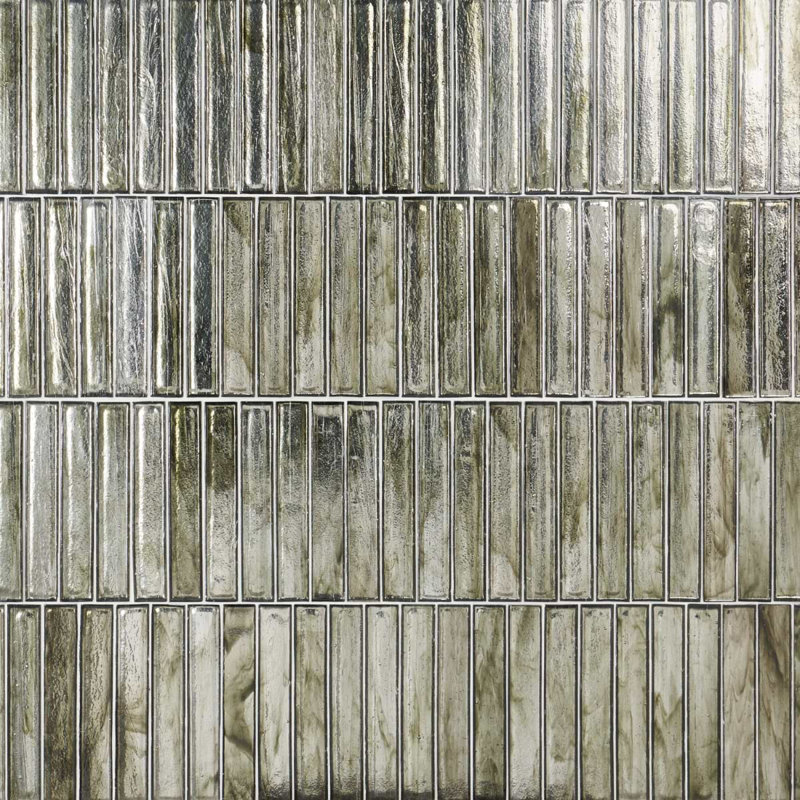 Komorebi 2x12 Brick Polished Glass Subway Tile, Rainforest Dew