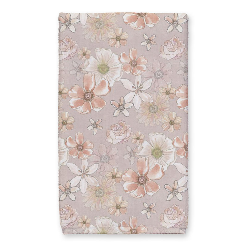 Cotton Floral Tea Towel Kitchen Towel, Pink