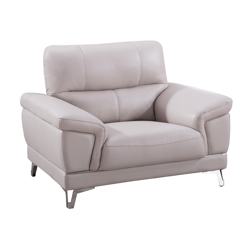 Fauteuil Berin, Cuir véritable gris clair