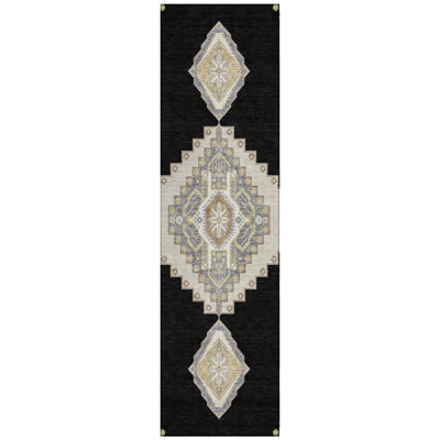 Elira Black Washable Indoor-Outdoor Rug - 