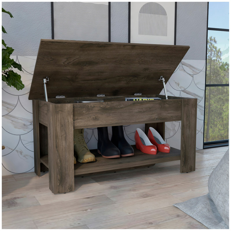 Austin Storage Table, One Extendable Table Shelf, Four Legs, Lower Shelf -Light Oak , Brown