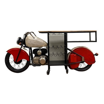 Wolking Red and Black Metal And Wood Rolling Glider Bike Bar Cart With Wine Storage