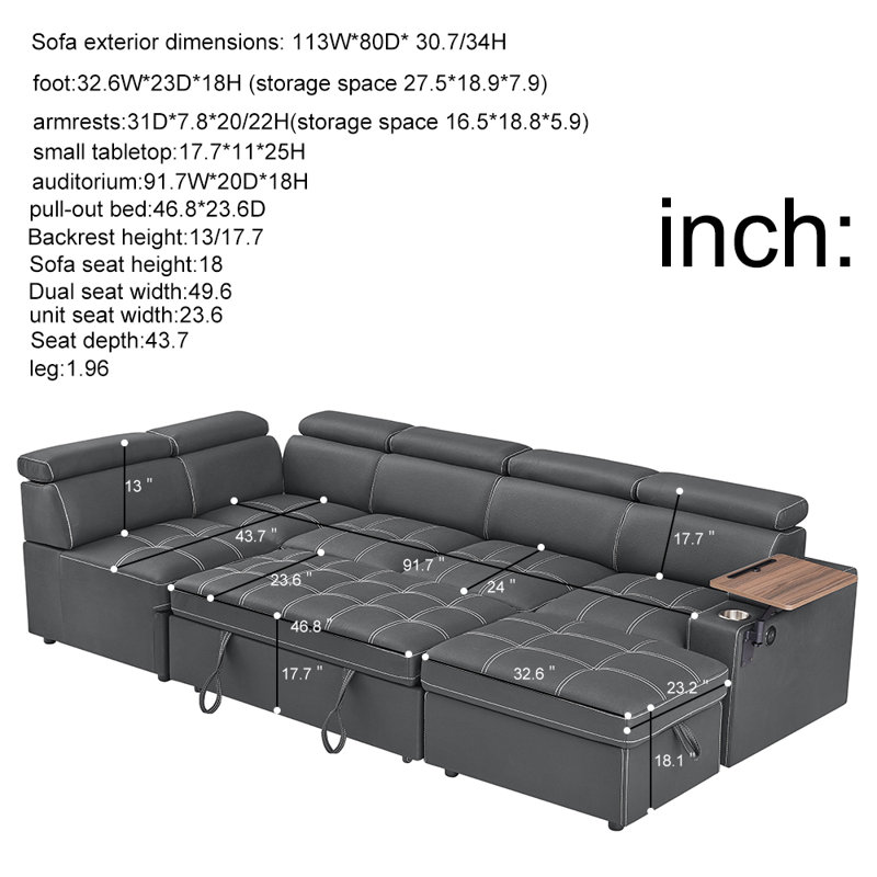 Canapé modulaire en tissu avec repose-pieds Tilena, Noir