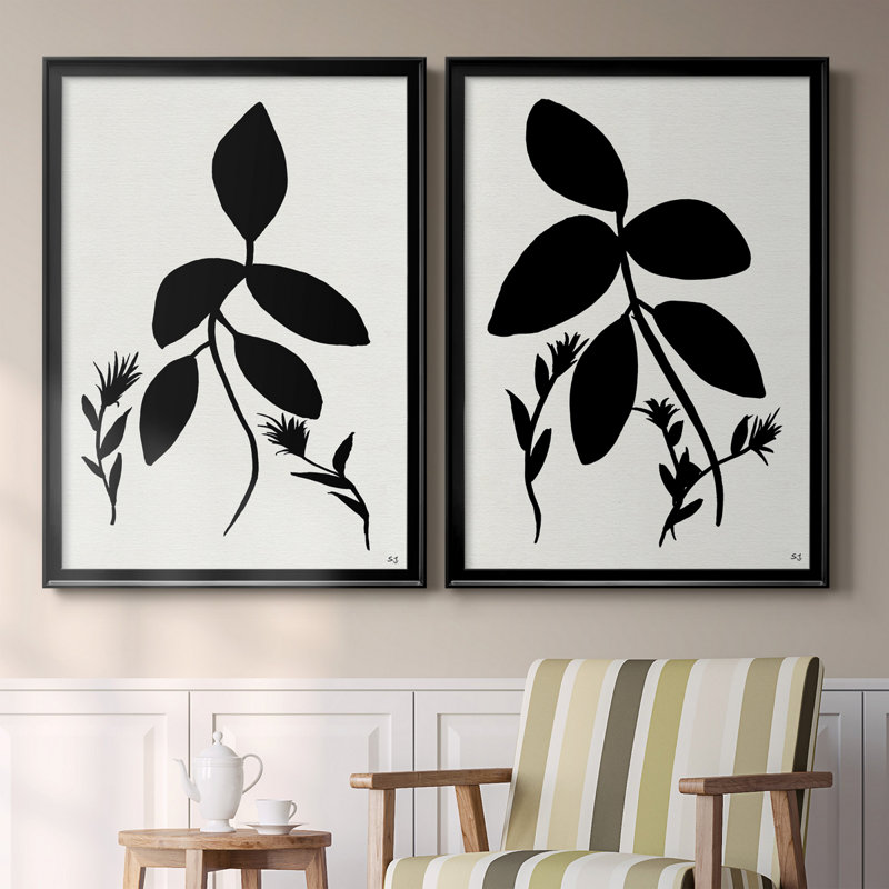 Silhouette Garden I - ensemble de 2 reproductions d'art sur toile encadrées, H 30,5 po x l 42,5 po x P 3 po, Noir