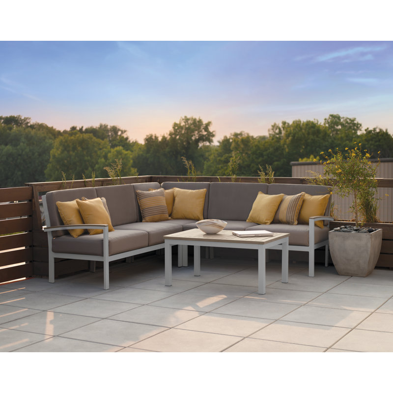 Travira 4 Piece Sectional Set with Cushions, Tekwood Natural, Ice Blue