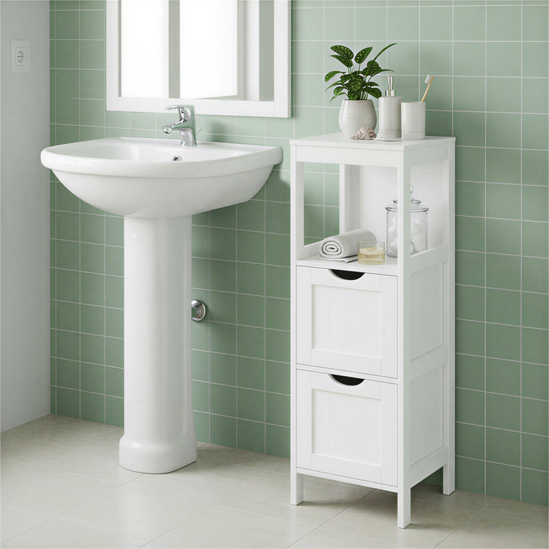 Bathroom Floor Cabinet, Bathroom Storage Organizer Rack Stand, Multifunctional Corner Unit, 2 Drawers, 35 Inches In Height