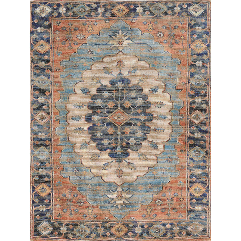 Blue Medallion Hand Woven Area Rug, Rectangle 5' x 7'