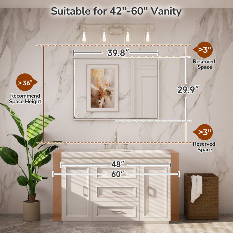 Areiona Beveled Bathroom Accent Vanity Mirror, 30" x 40", Brushed Nickel