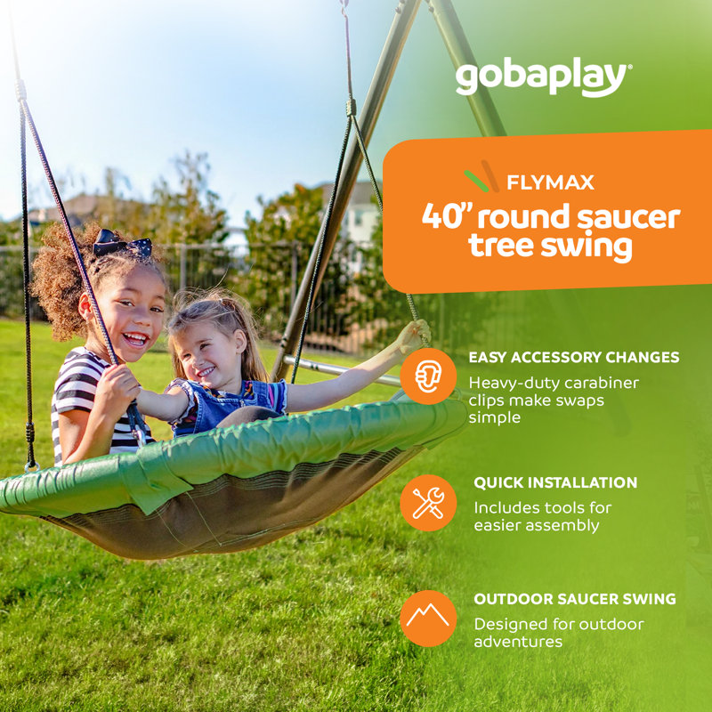 gobaplay FlyMax Saucer Tree Swing, 40" Round Outdoor Platform Saucer Seat, Green