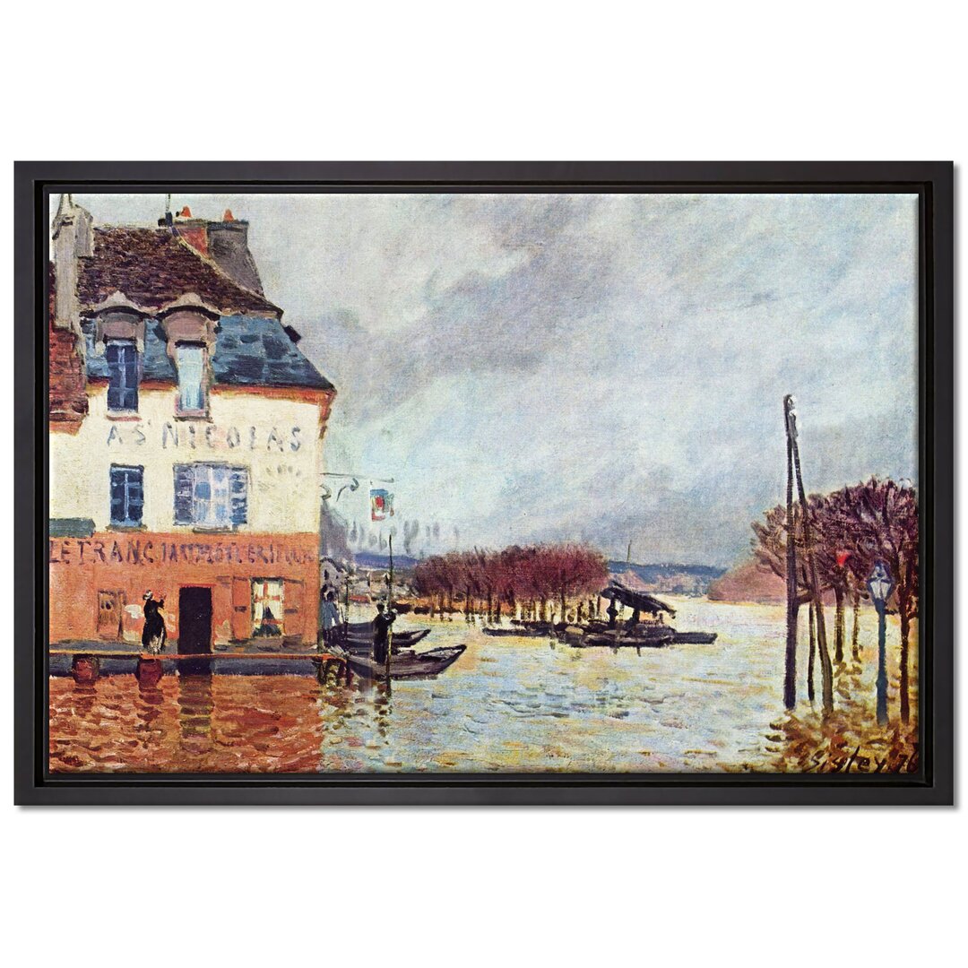 Gerahmtes Leinwandbild Kunstdruck Überschwemmung in Port-Maly von Alfred Sisley