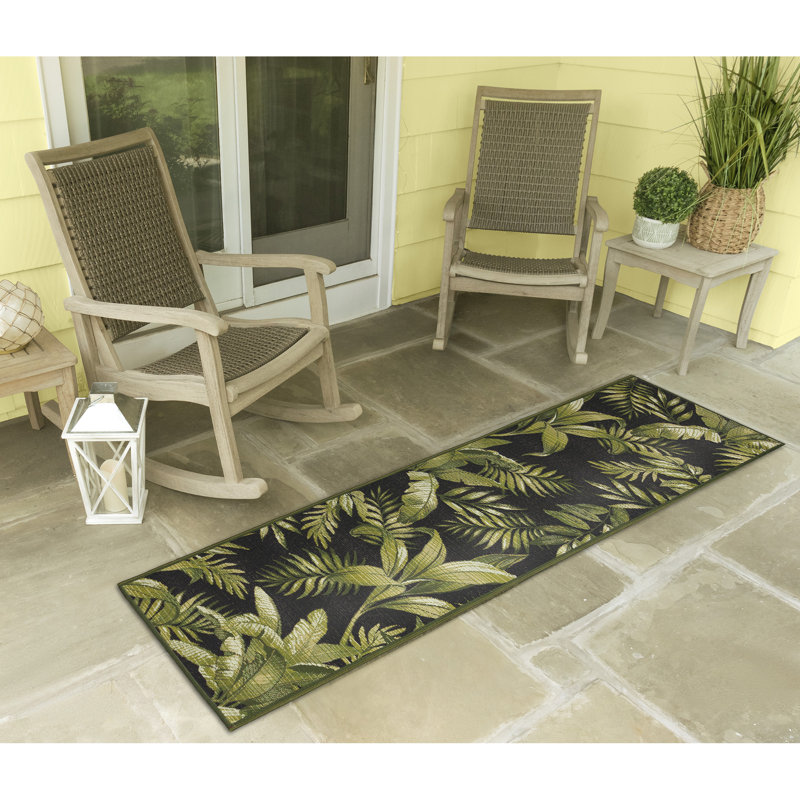 Tapis intérieur / extérieur noir Striplin, Tapis de couloir 1 pi 11 po x 7 pi 6 po