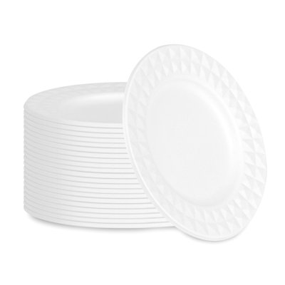 Restaurantware-Pulp Safe 7 x 7 Inch Round Dessert Plates, 25 No PFAS Added Dinner Plates - Home Compostable, Diamond Rim, White Bagasse Sustainable Plates, BPI-Certified, Disposable