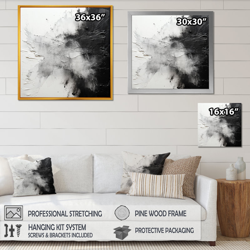 Reproduction d'art sur toile abstrait noir et blanc - formes abstraites_106529, Toile avec cadre flottant noir