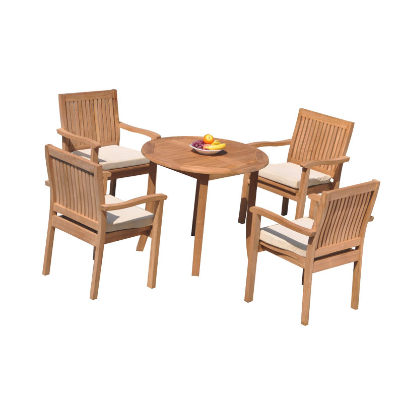 Mashburn 4 - Person Teak Wood Patio Dining Set with Round Table