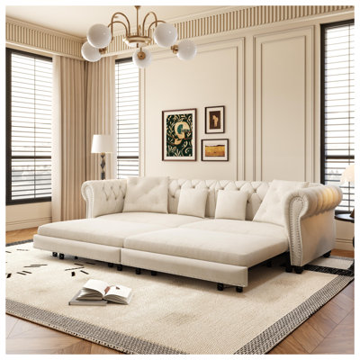 Canapé-lit de 89 po en velours avec repose-pieds amovible Chesterfield