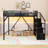 Metal Loft Bed with USB Ports, Shelves, Light Strip and Stairs-469596457-469596462