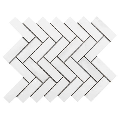 Carreau de mosaïque à chevrons en porcelaine 1 "x 3" Adonis Pure Calacatta