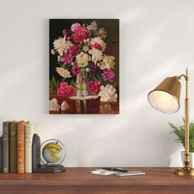 «Red And White Peony», reproduction de peinture acrylique sur toile tendue