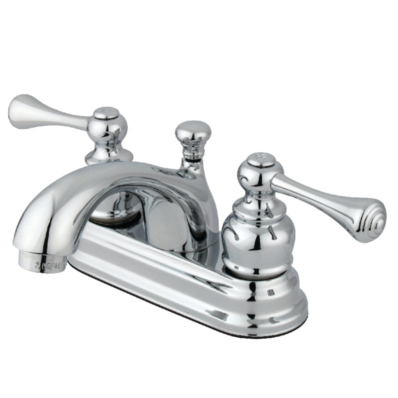 Kingston Brass Vintage Two-Handle 3-Hole Deck Mount 4" Centerset Bathroom Faucet with Plastic Pop-Up, Polished Chrome