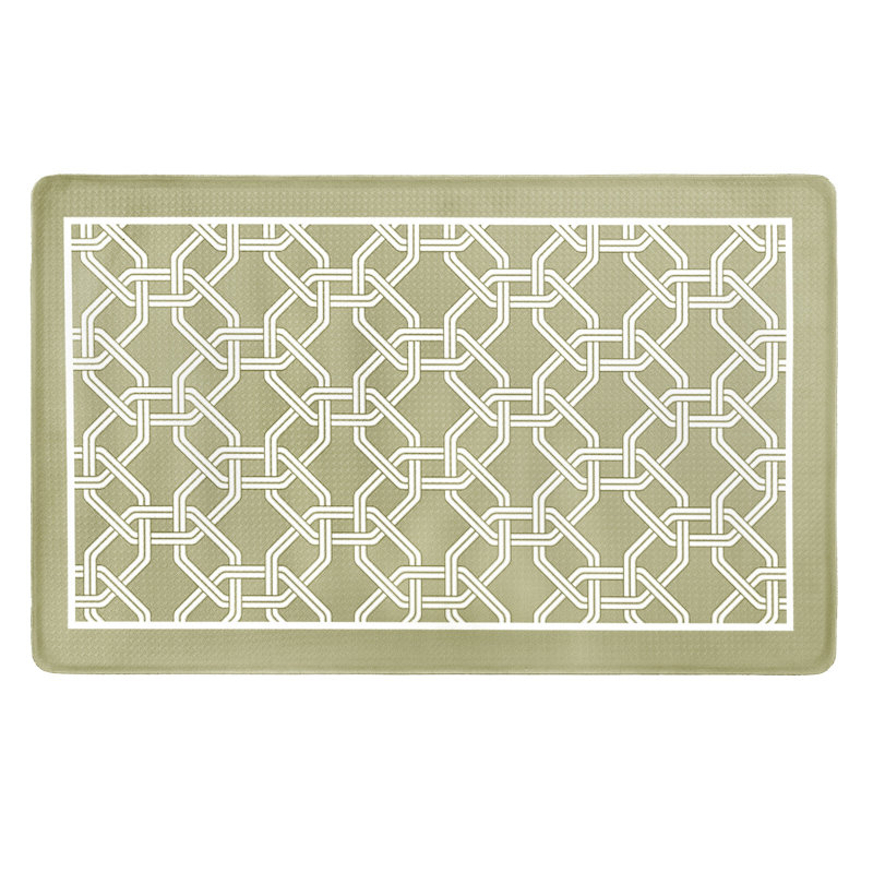Caustings Geometric Water Resistant Anti-Fatigue Non-Skid Kitchen Mat, Green