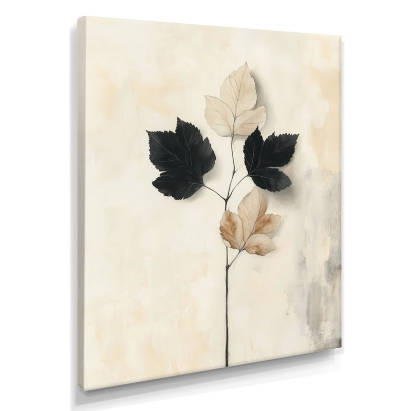 Brin de feuilles paisibles - Tableau botanique encadré noir, H 40 po x l 30 po, Toile tendue