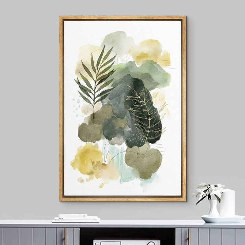 IDÉE4WALL, reproduction d'art sur toile, pastel, vert, jaune, feuille de forêt, abstrait, nature, illustrations, art moderne, bureau décoratif FloFCV-A09-2208