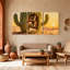 Cactus, cactus, bibliothèque, paysage désertique, coucher de soleil, reproduction d'art, ensemble de 3 impressions sur toile-877016748