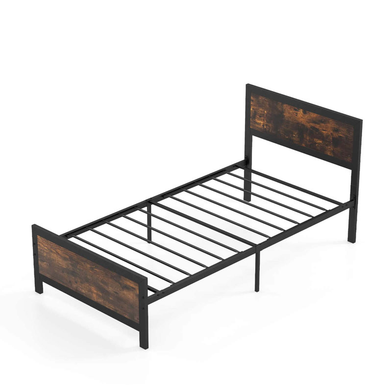 Metal Bed Frame With Headboard & Footboard Metal Slats Support, Twin
