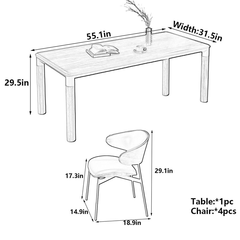 Table de salle à manger Italian Minimalist, H 29,5 po x L 55,1 po x l 31,5 po
