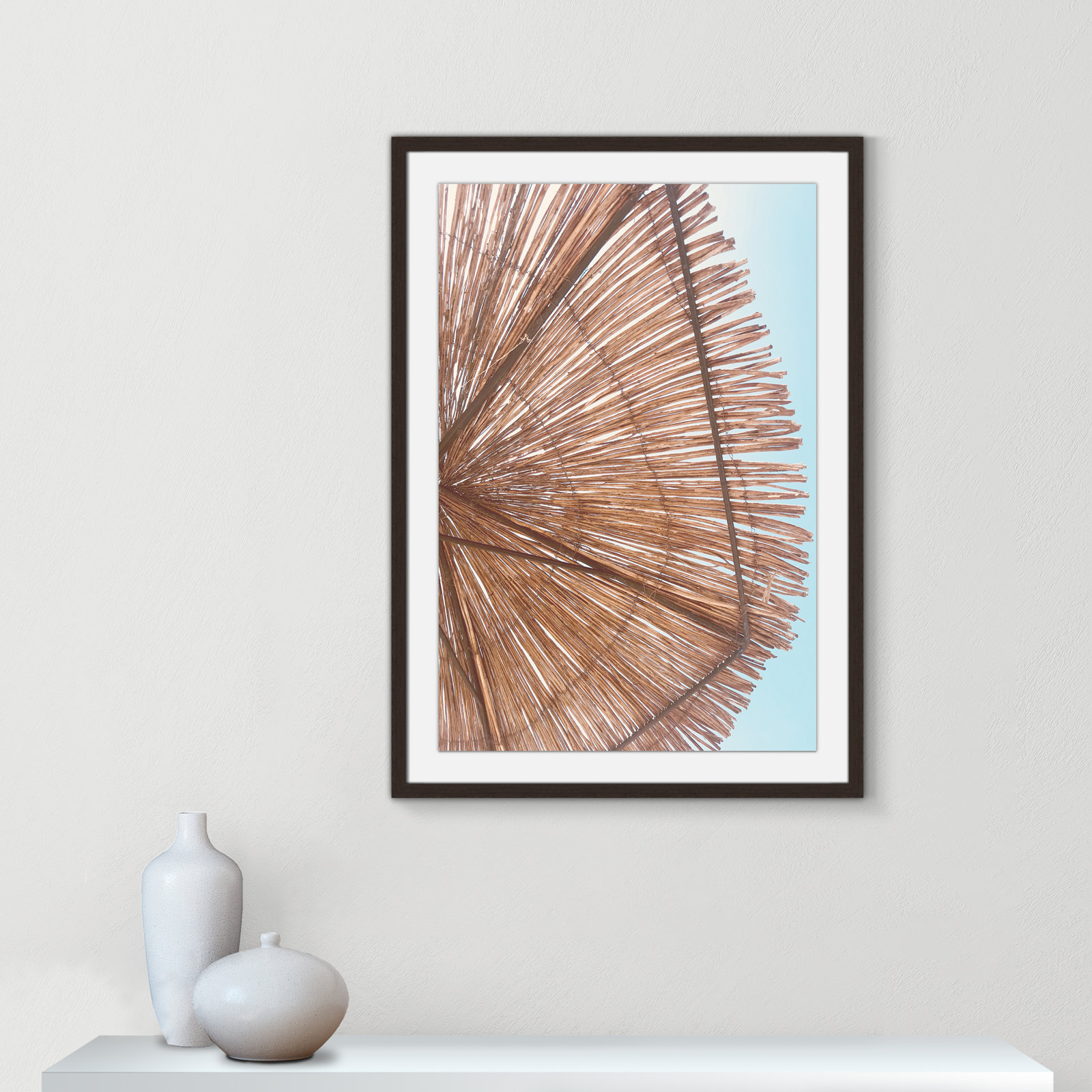Antonio "Rosy Straw Umbrella" Print, 25.50" H x 21.50" W x 1.25" D, Walnut