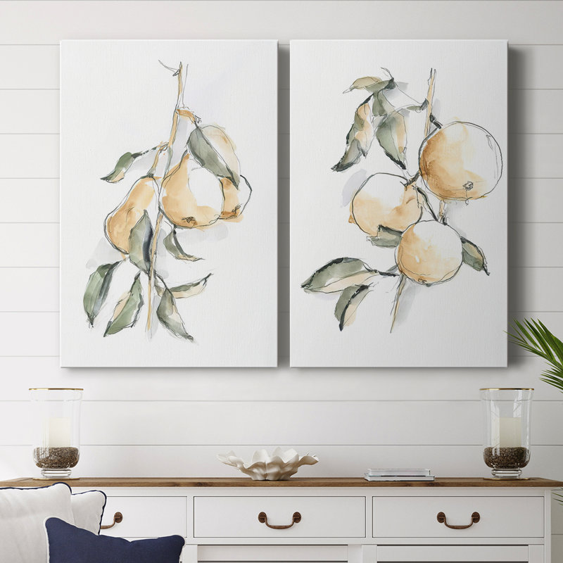 Watercolor Fruit Contour I - Toile tendue avec châssis Premium - Prêt à être accroché, H 27 po x l 18 po
