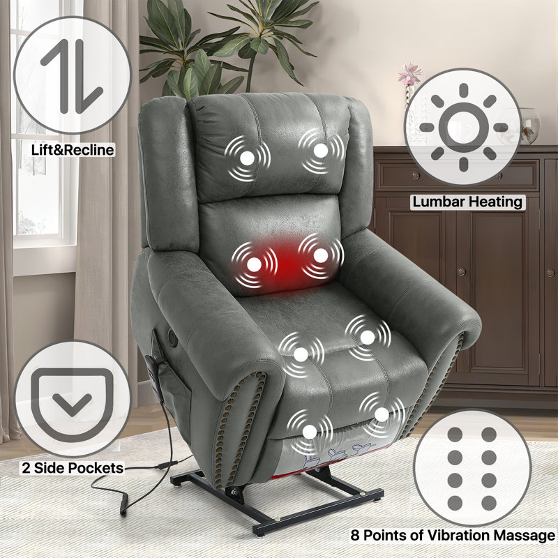 Sandrew 40.5" W Polyester Upholstered Standard Recliner with Massage and Heat 