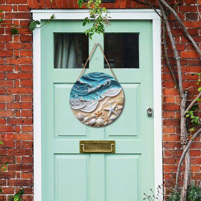Coastal Coral Wreath For Front Door, Nautical Sea Theme With Starfish, “Hello Summer” Sign, Indoor/Outdoor